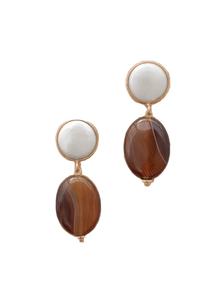 Renee Earrings in White & Brown
