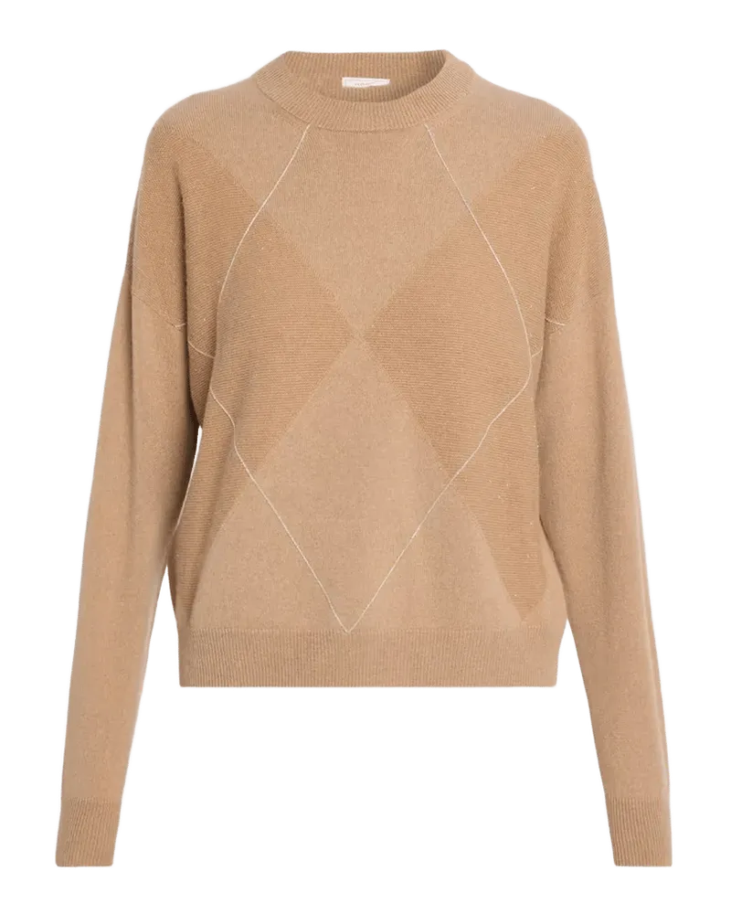 Argyle Chain-Trim Crewneck Sweater