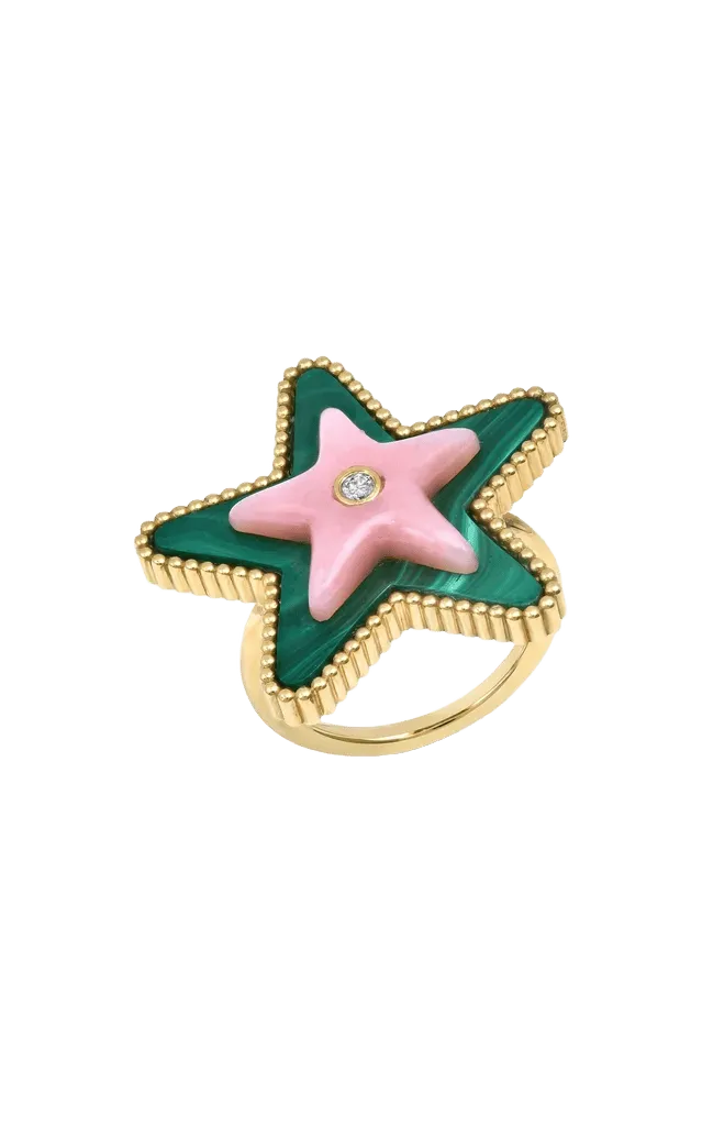 Mega Star Power Malachite, Pink Opal and Diamond Ring