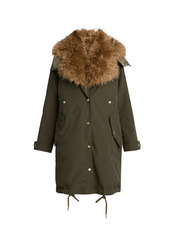 Moncler Halicte Long Down Parka with Faux Fur