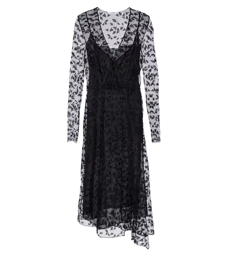 Asymmetric lace midi dress
