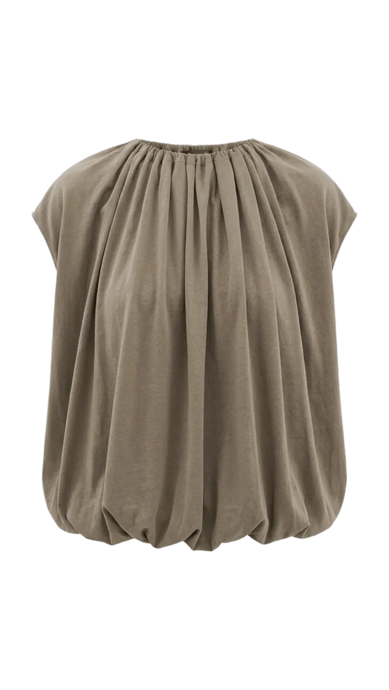 T-Shirt Program Shirred Neck Circular Top