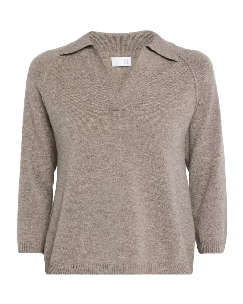 Cashmere 3/4-Sleeve Polo Sweater