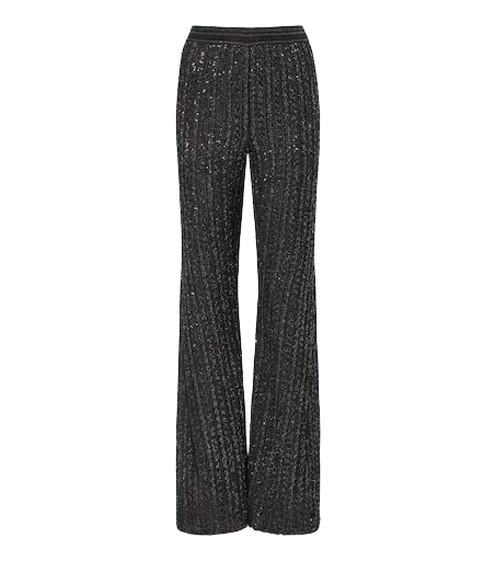 Knitted sequined flared pants