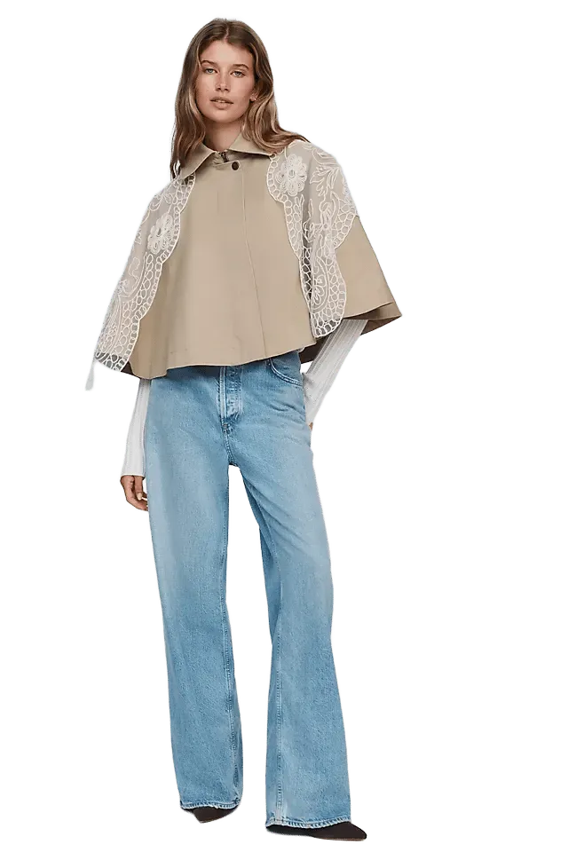 By Anthropologie Trench Cape with Lace Scarf