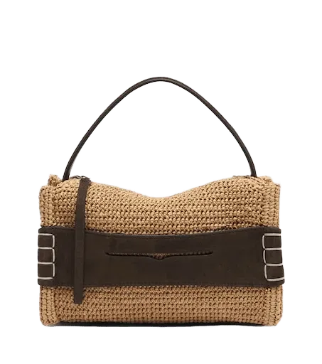 Loafer Small suede-trimmed raffia top-handle bag