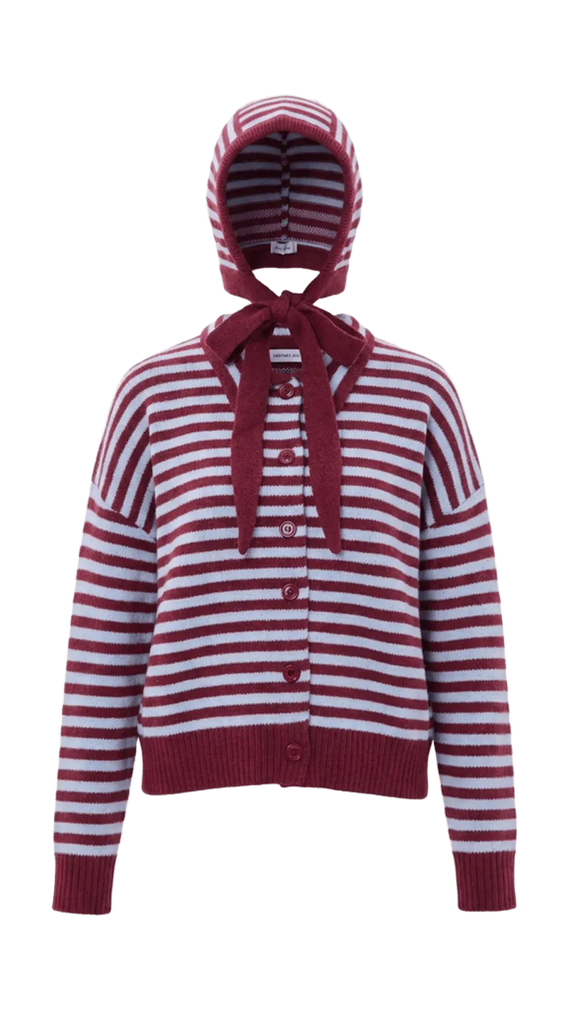 Stripe Knit Cardigan with Bonnet