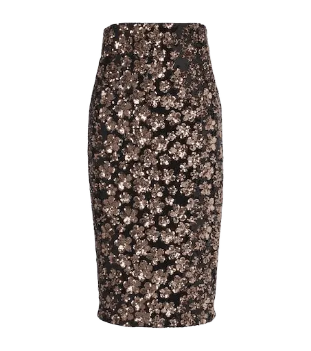 Floral sequined midi skirt