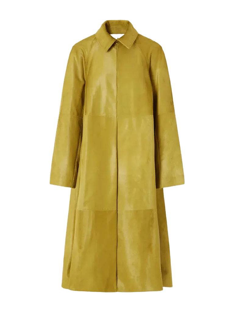 Paneled calf hair trench coat