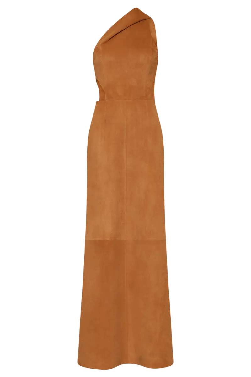 Kallen Hoodie Maxi Dress In Cashew Suede