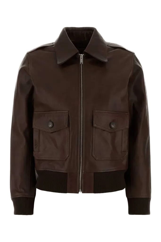 A.P.C. Leather Bomber Jacket — Brown