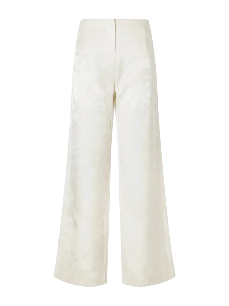 Wool and silk-blend floral-jacquard cloqué wide-leg pants