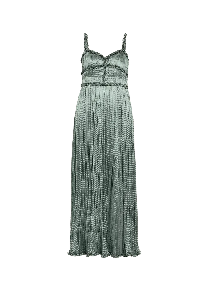 Estrella Pleated Satin Midi Dress