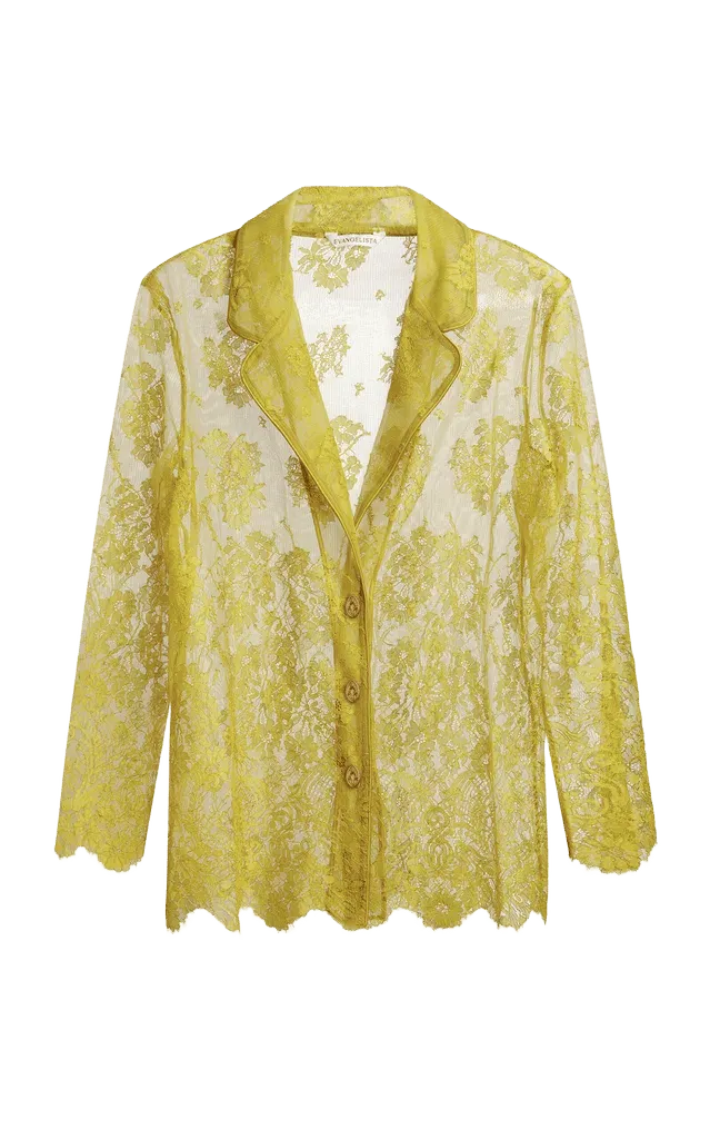 Joan Cotton-Blend Leavers Lace Pajama Top