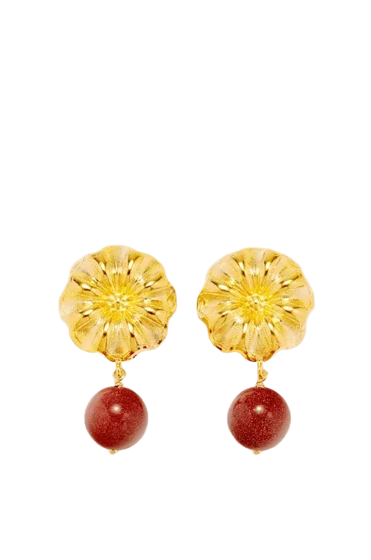 Daisy pearl earrings - Gold & Orange