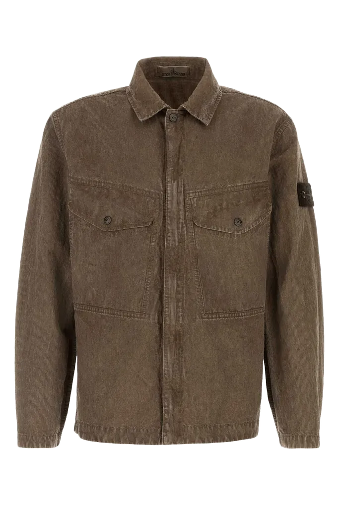 Stone Island Cotton-Blend Corduroy Shirt — Gray