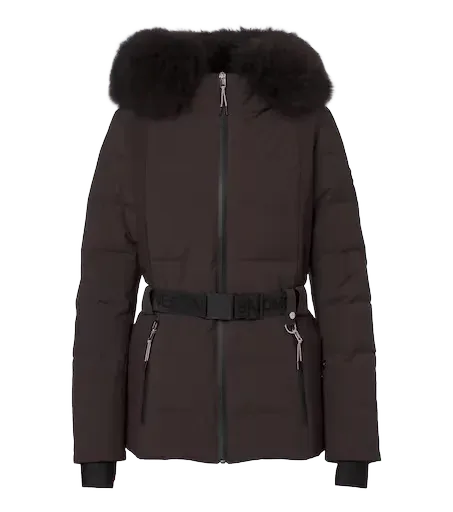 Belted shearling-trimmed ski jacket