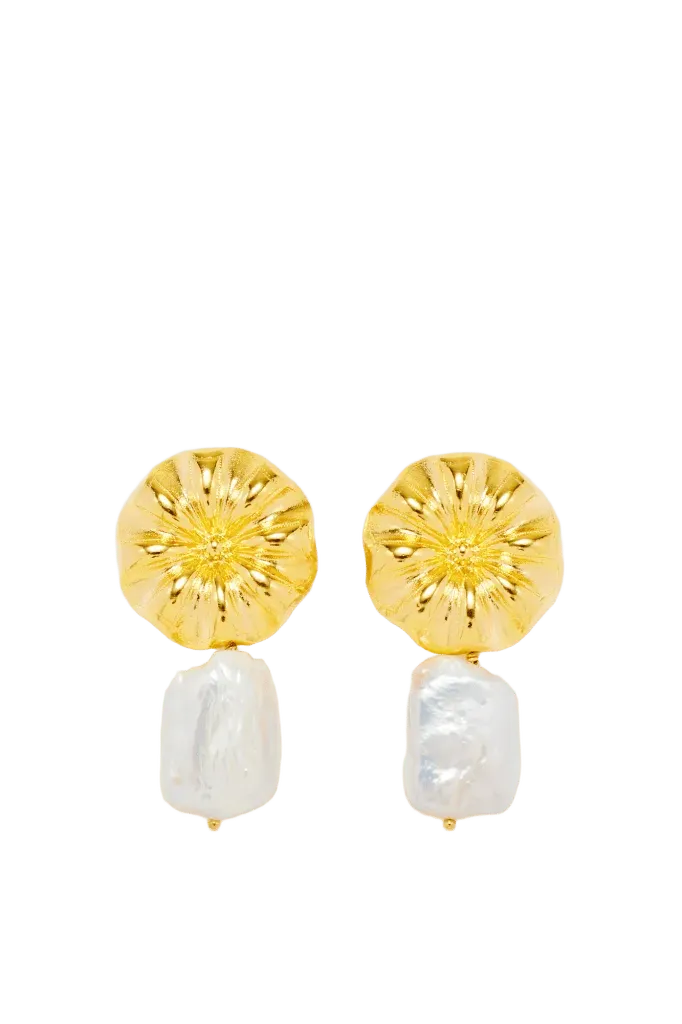 Daisy pearl earrings - Gold & White