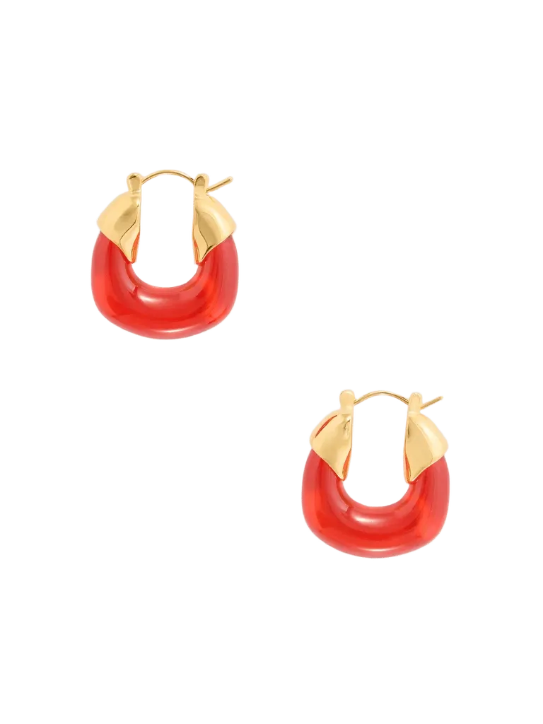 Gold-plated resin earrings - red - One Size