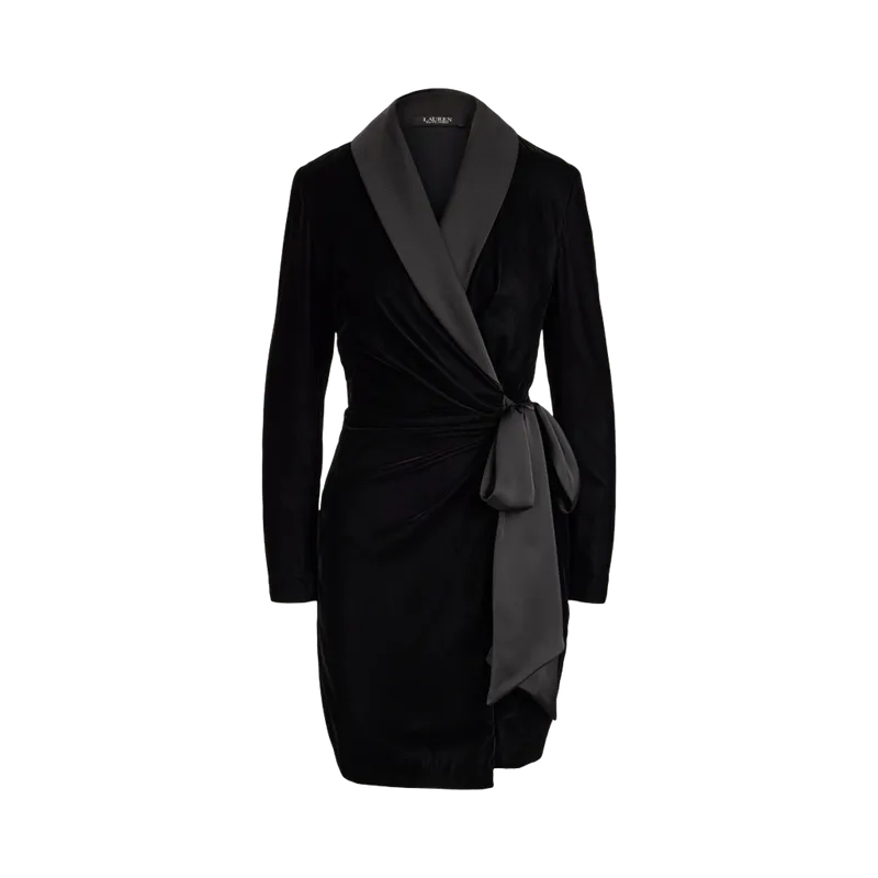 Satin-Trim Velvet Dress