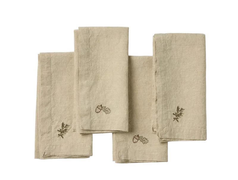 Embroidered Organic Linen Napkins