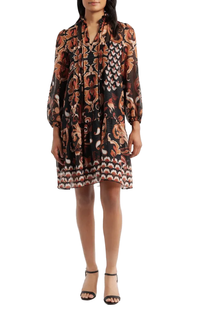 Long Sleeve Chiffon Shift Dress