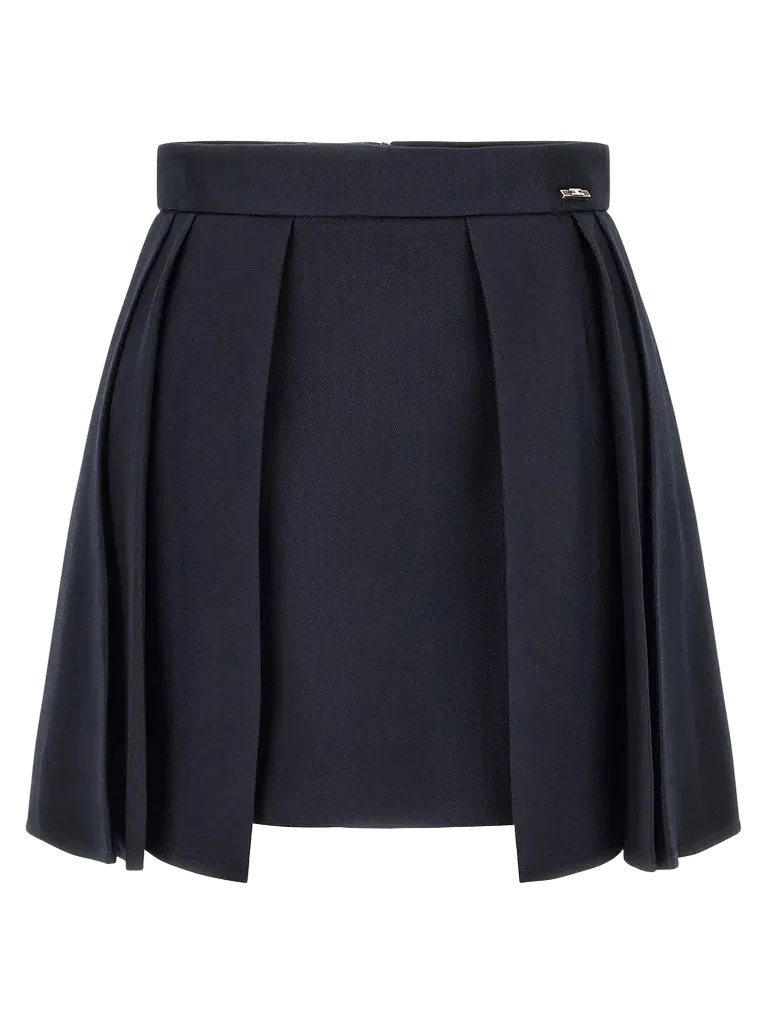 Elisabetta Franchi Fresh Wool Pleated Skirt — Navy