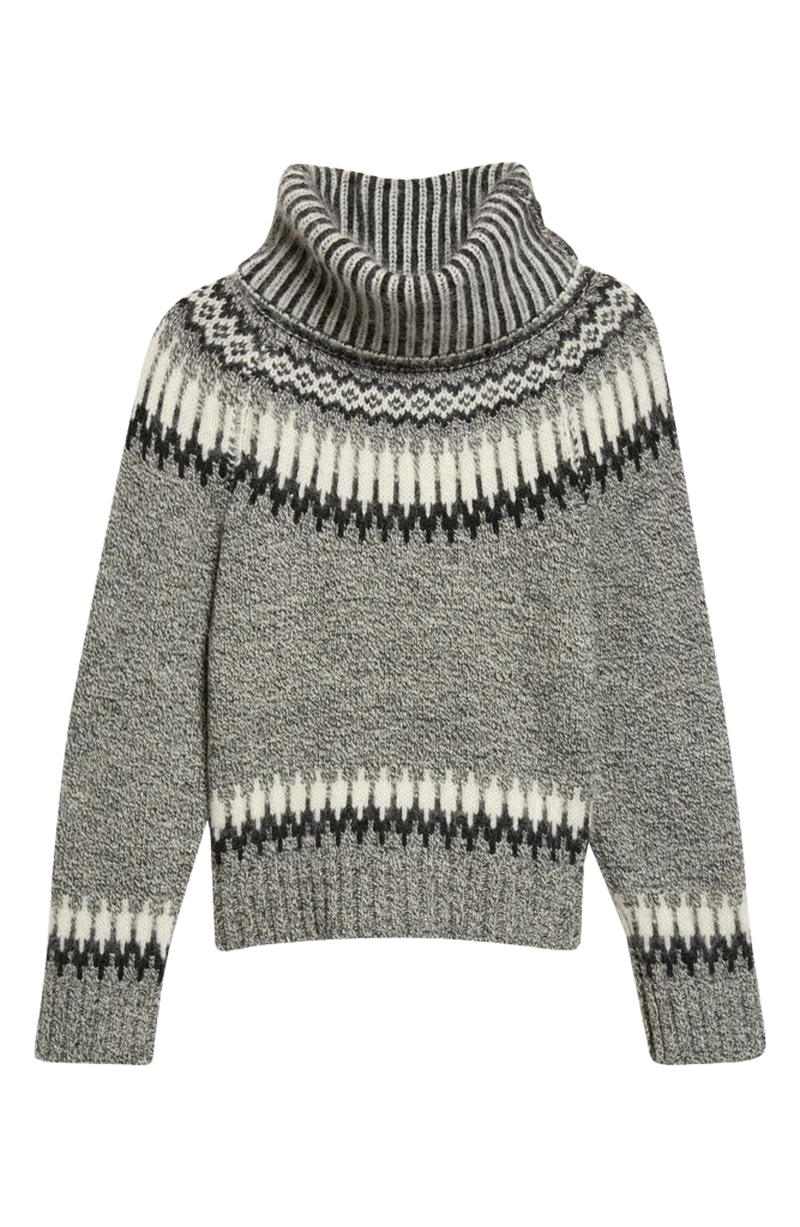 Fair Isle Turtleneck Wool Blend Sweater
