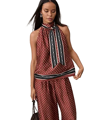 Geo Print Sleeveless Tie Neck Blouse