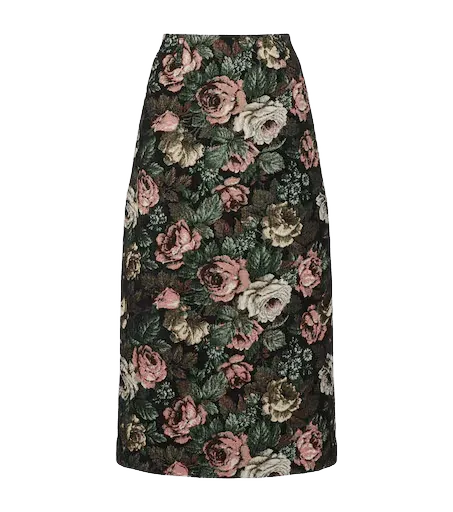 Floral jacquard midi skirt