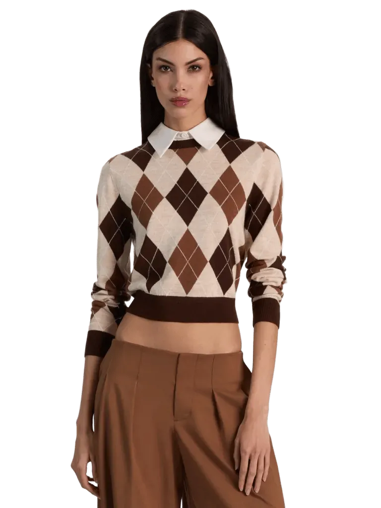 CAROLANN WOOL COLLARED CARDIGAN - CAMEL/MULTI