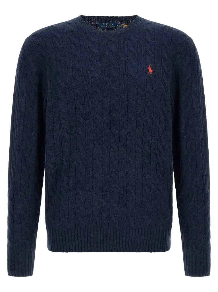 Polo Ralph Lauren Braided Wool-Cashmere Sweater — Navy