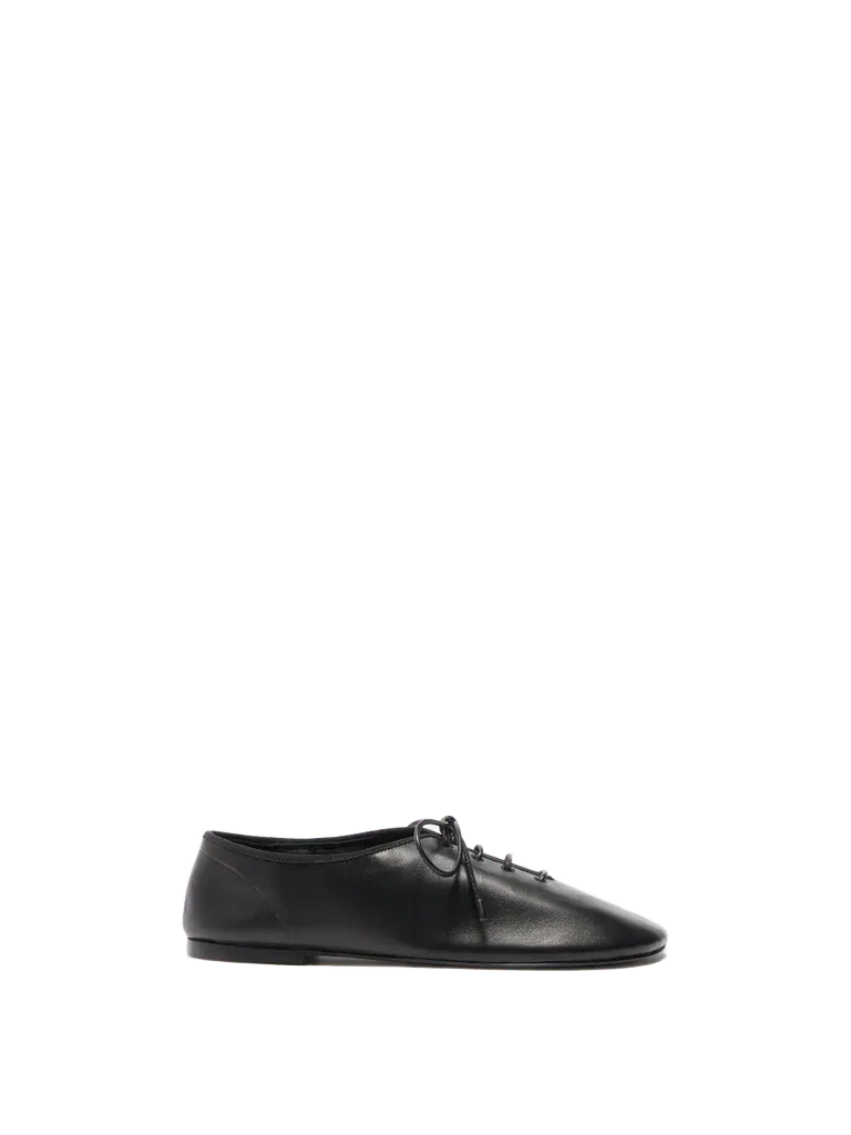 Glove Lace Up Flats in Nappa - Black