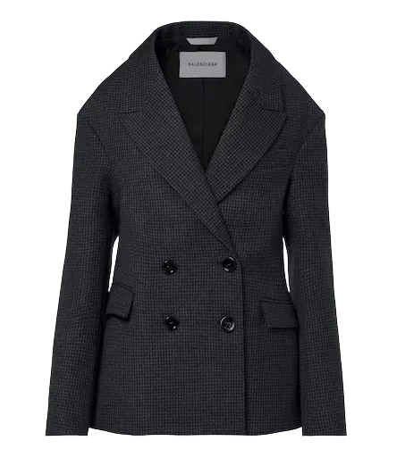 Houndstooth double-breasted wool jacket