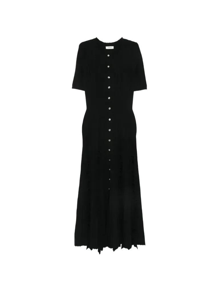 SANDRO ruffle-trimmed ribbed-knit midi dress