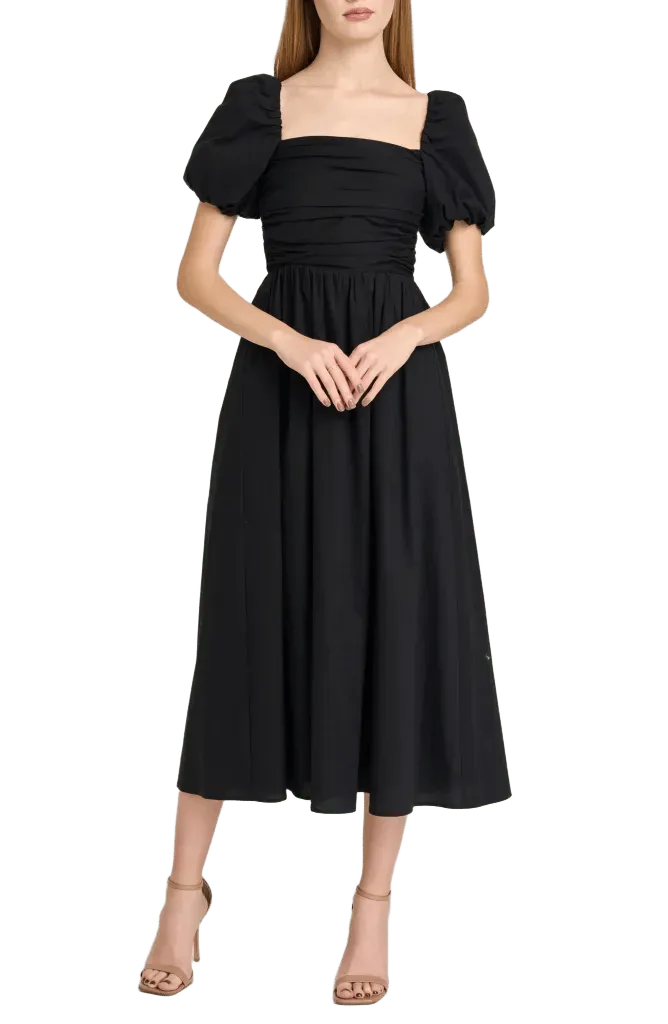 Lucy Ruched Puff Sleeve Midi Dress