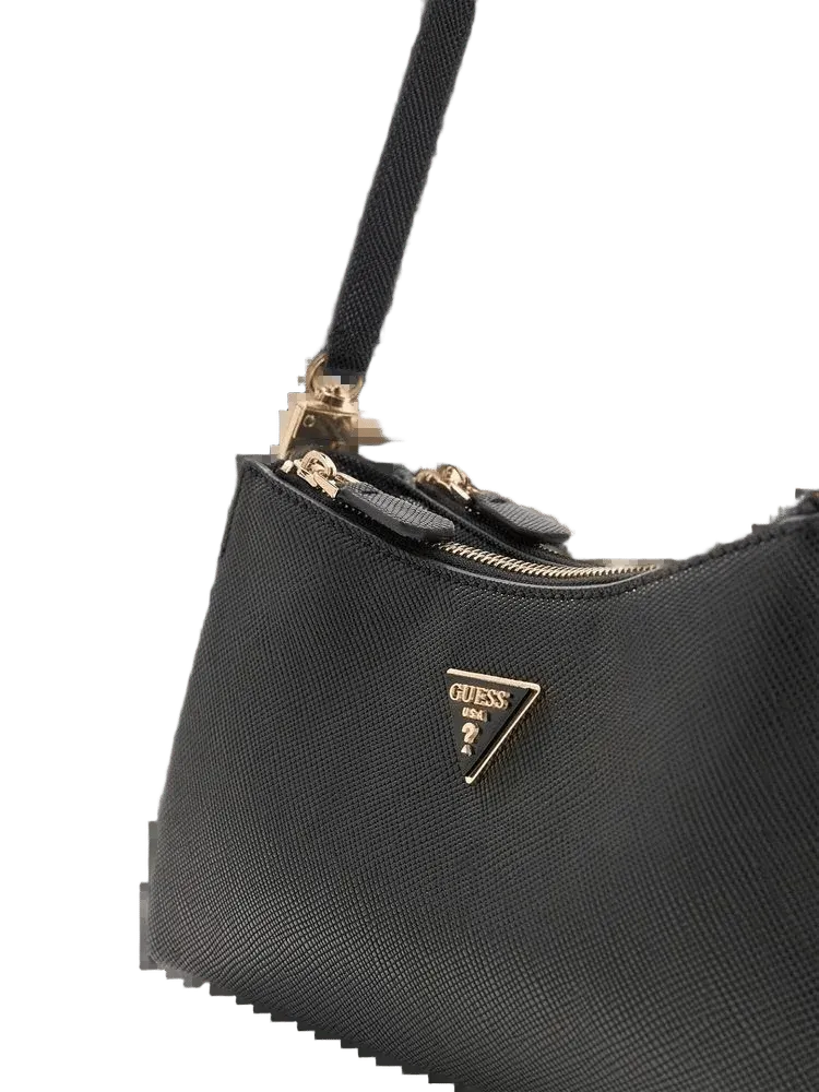 Guess Textured Polyurethane Shoulder Bag — Black