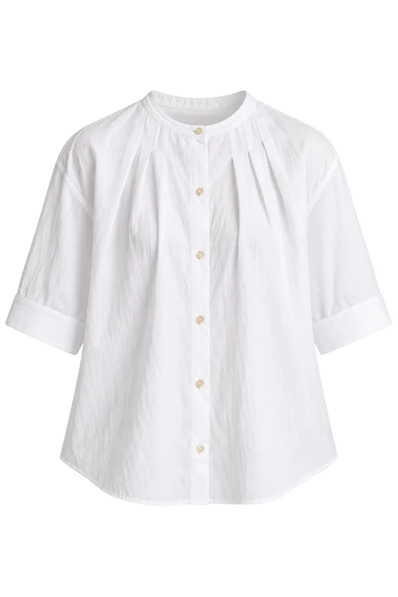 Gathered A-Line Button-Front Shirt