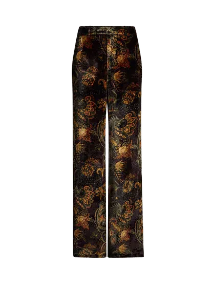 VELVET TROUSERS WITH FLORAL PAISLEY MOTIF