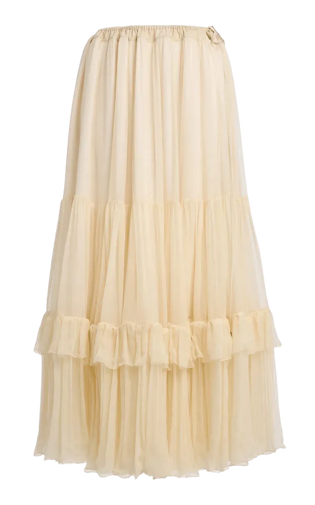 Ruffled Silk Midi Skirt