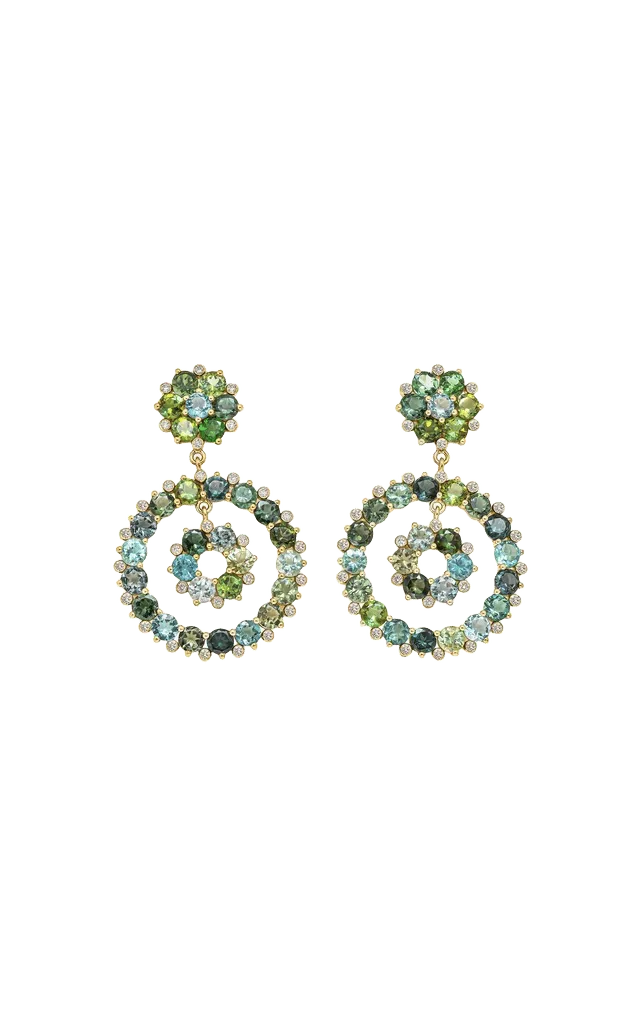 18k Yellow Gold & Green Happy Flower Earrings