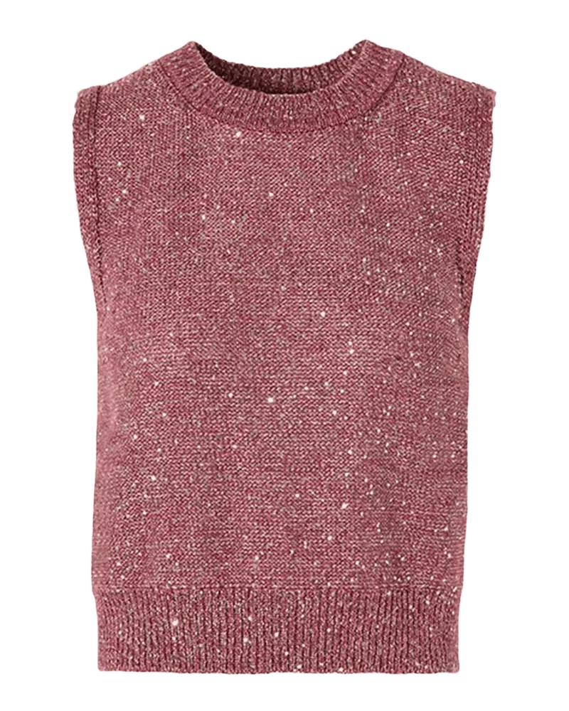 Micro Paillette Linen-Cotton Knit Sleeveless Top