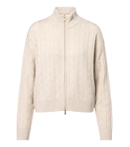 Cable-knit cashmere zip-up sweater
