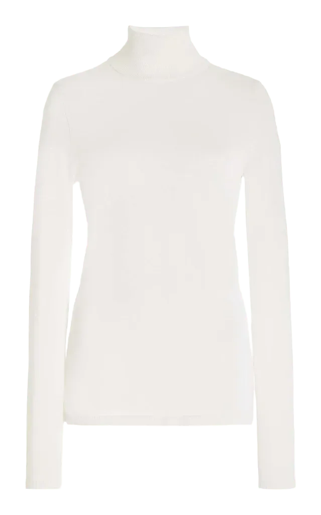 May Knit Turtleneck in Ivory Merino Wool Cashmere