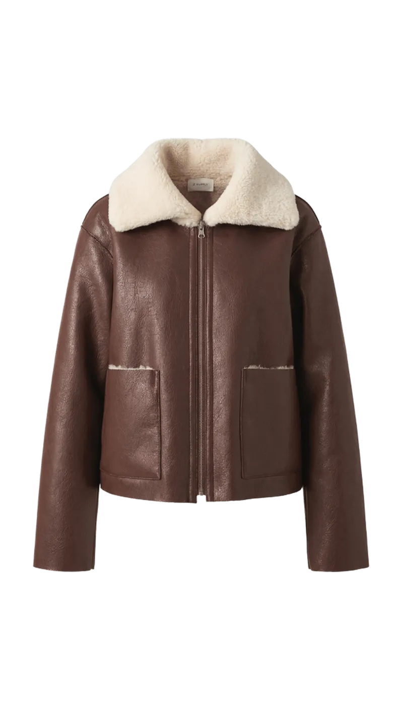 Jensen Faux Leather Bomber Jacket