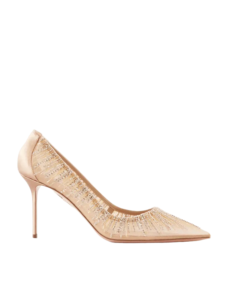 Soft Sky 85 crystal and bead-embellished satin-trimmed mesh pumps