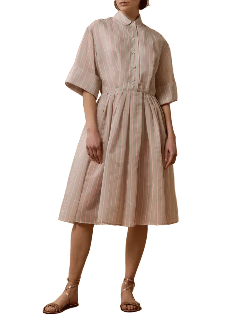 Oriane Knee Dress - Berlingot Stripes - Mint / Pink