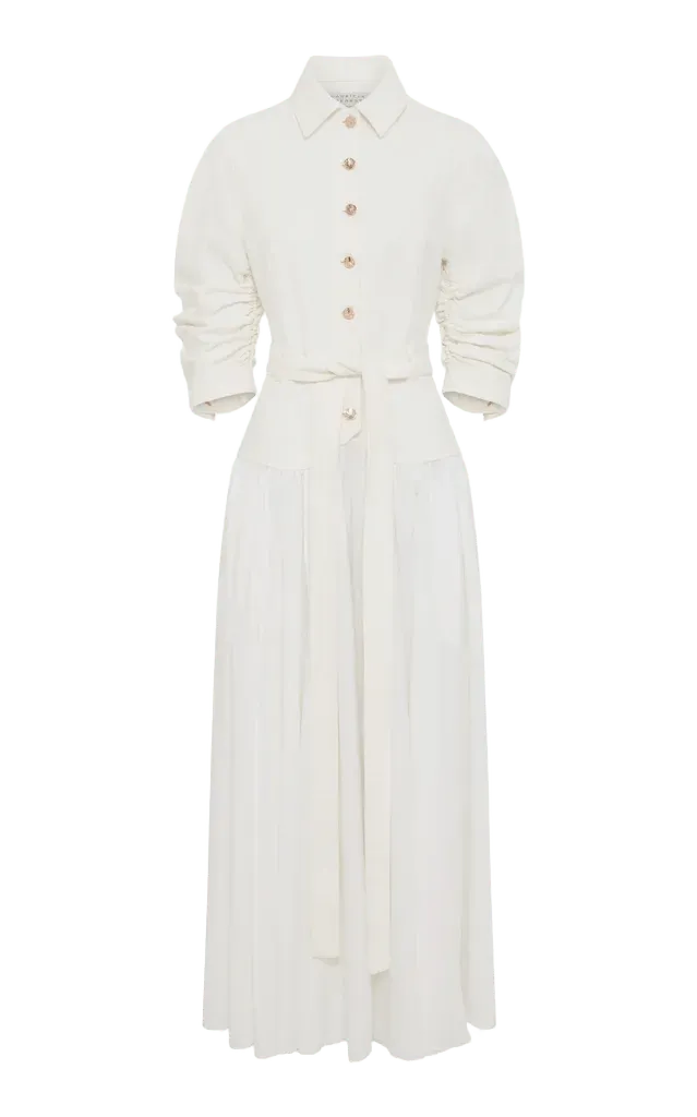 Delyth Shirtdress in White Recycled Cotton Denim & Linen