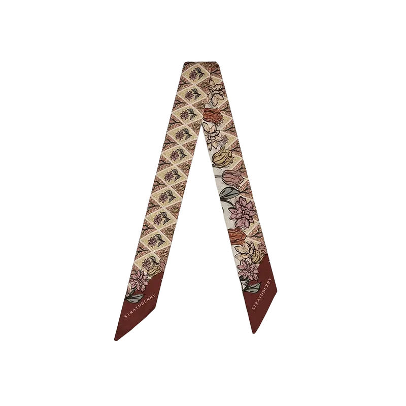 Silk Skinny Scarf - Oxblood/Red Wallpaper Flowers