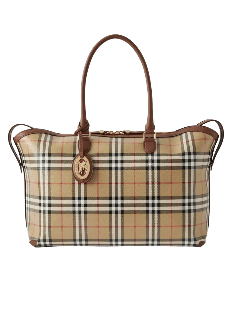 Medium Check Zip leather-trimmed tote - beige - One Size